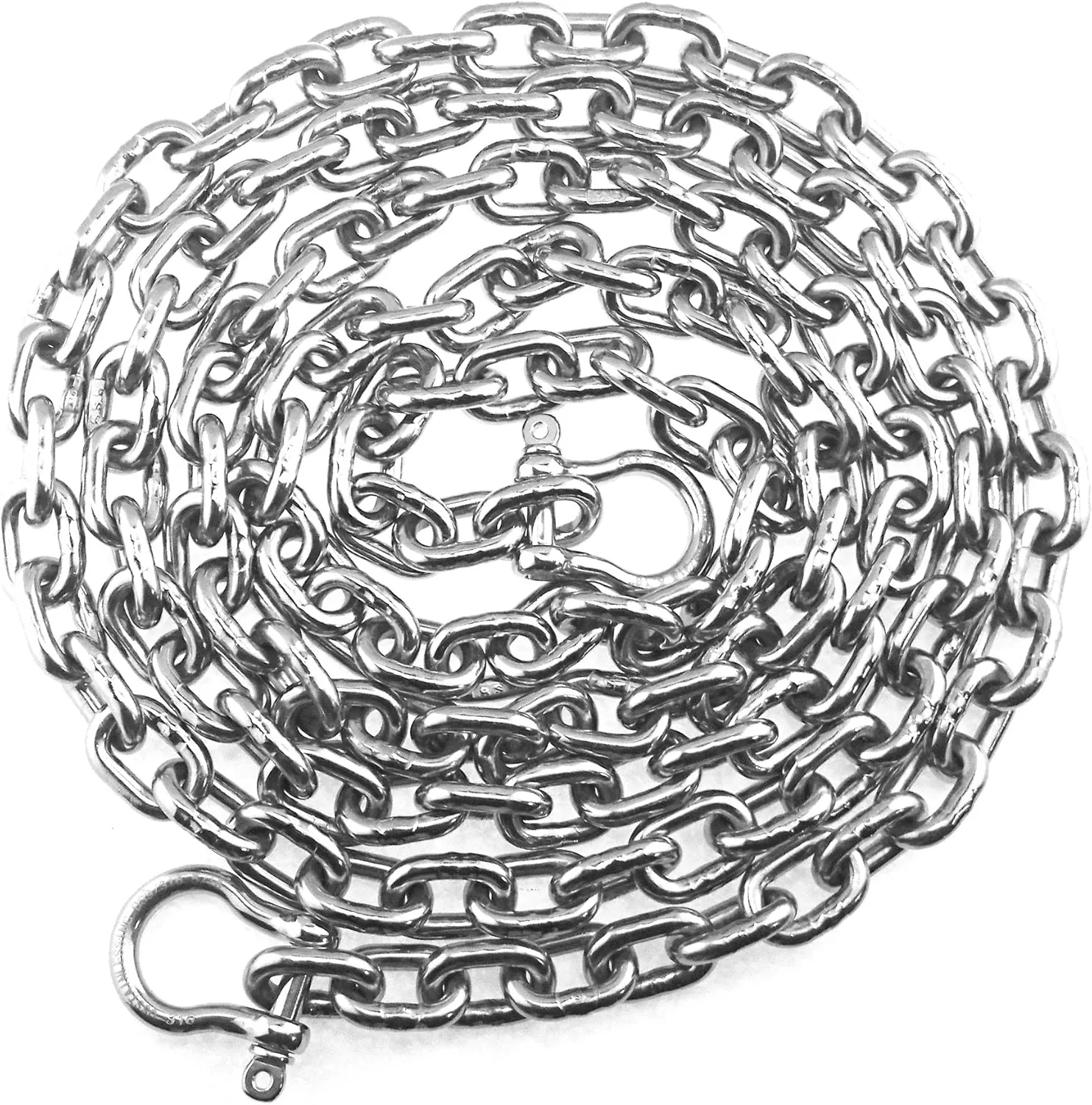 US Stainless Stainless Steel Windlass Anchor Chain 316 8mm DIN766 by 10' with Bow Shackles