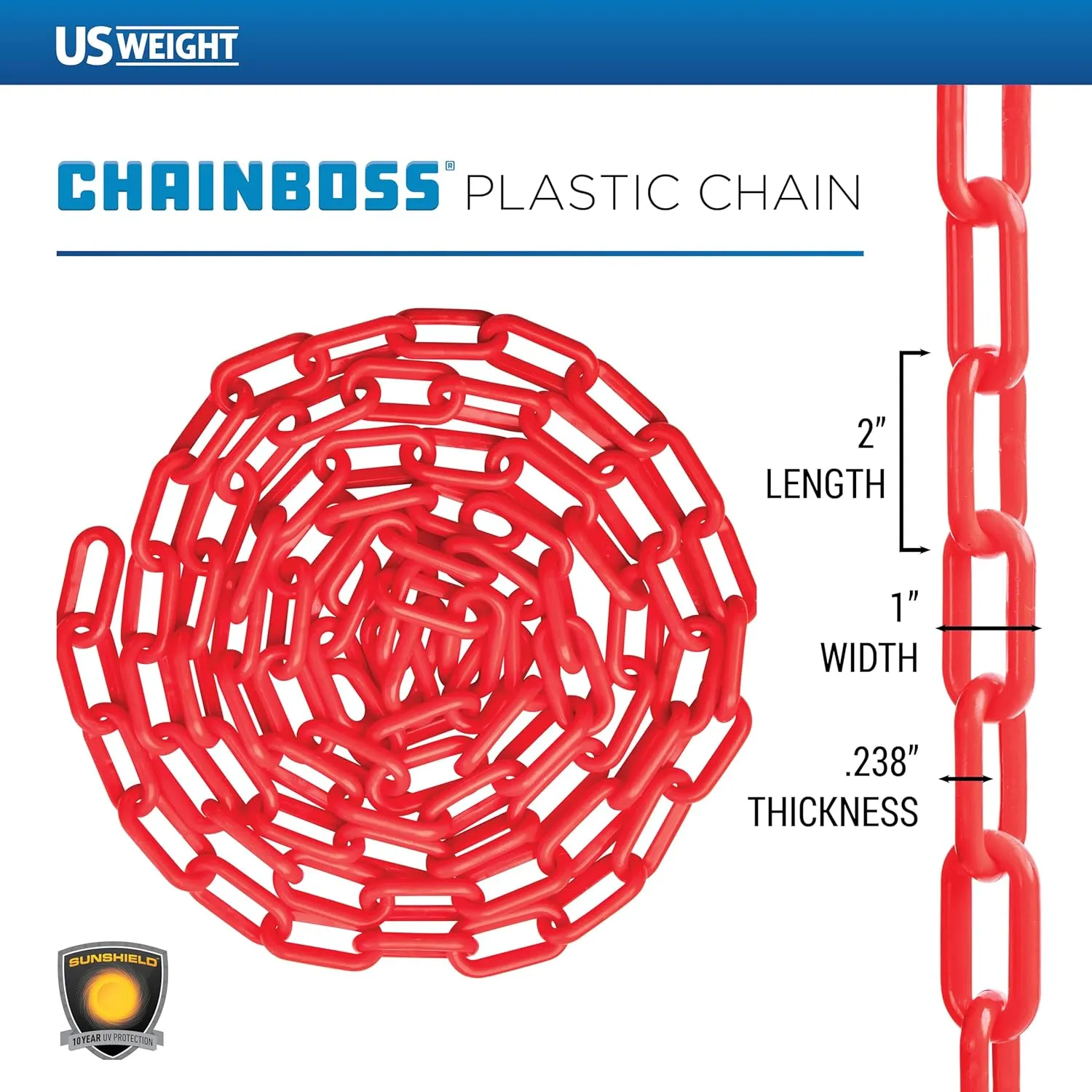 US Weight Security Chain with Plastic Chain Links Enhanced with SunShield UV-Resistant Technology, Made in the USA