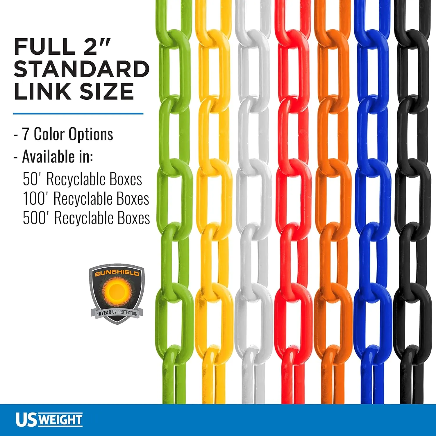 US Weight Security Chain with Plastic Chain Links Enhanced with SunShield UV-Resistant Technology, Made in the USA