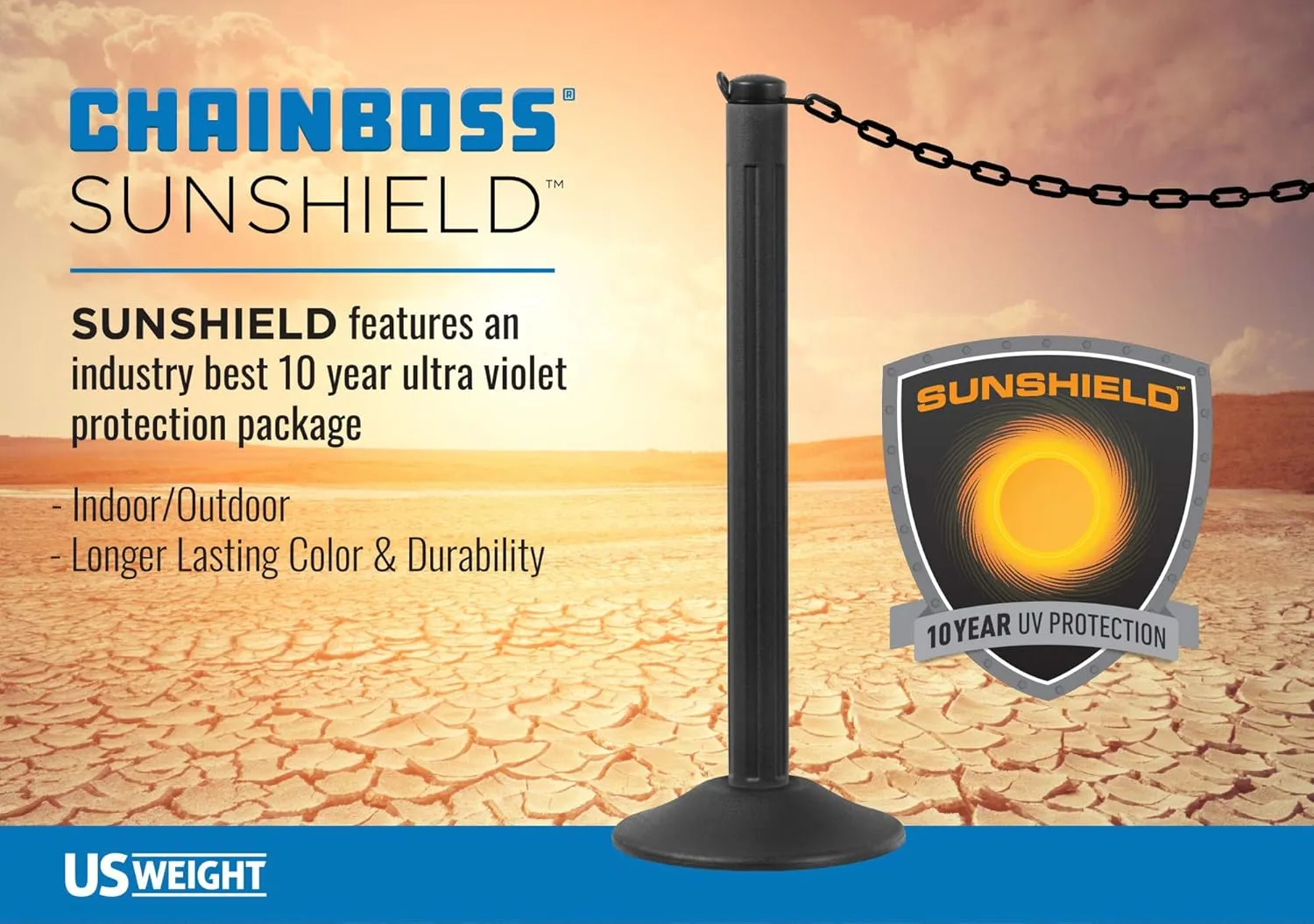 US Weight Security Chain with Plastic Chain Links Enhanced with SunShield UV-Resistant Technology, Made in the USA