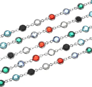 uxcell 5 Yards Rainbow Rhinestone Chain Bulk with Silver Plated Brass Chain for Jewelry Making Craft DIY Bracelet, Necklace, Glass, Shoes, Clothes Decoration (1 Yard for Each Piece)