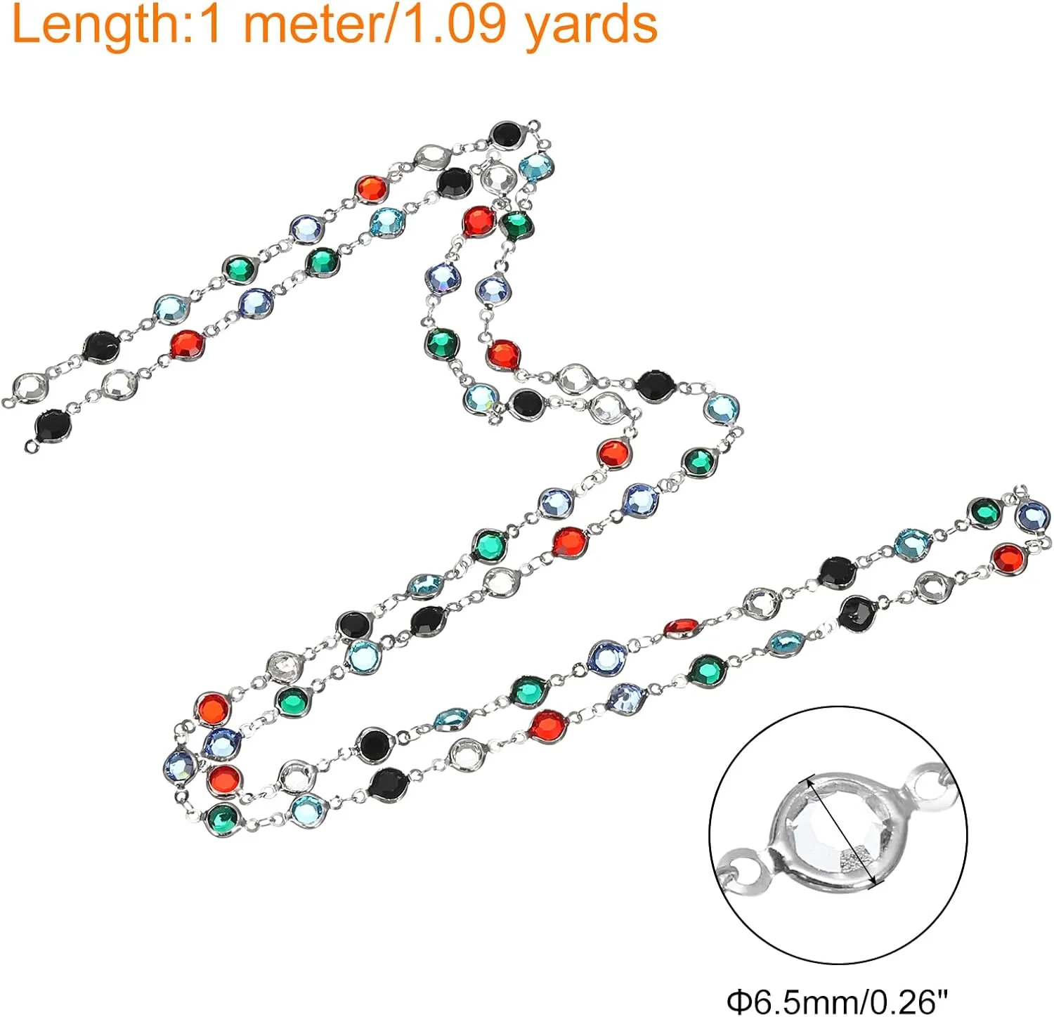 uxcell 5 Yards Rainbow Rhinestone Chain Bulk with Silver Plated Brass Chain for Jewelry Making Craft DIY Bracelet, Necklace, Glass, Shoes, Clothes Decoration (1 Yard for Each Piece)