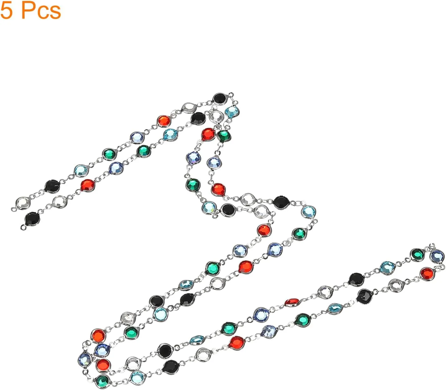 uxcell 5 Yards Rainbow Rhinestone Chain Bulk with Silver Plated Brass Chain for Jewelry Making Craft DIY Bracelet, Necklace, Glass, Shoes, Clothes Decoration (1 Yard for Each Piece)