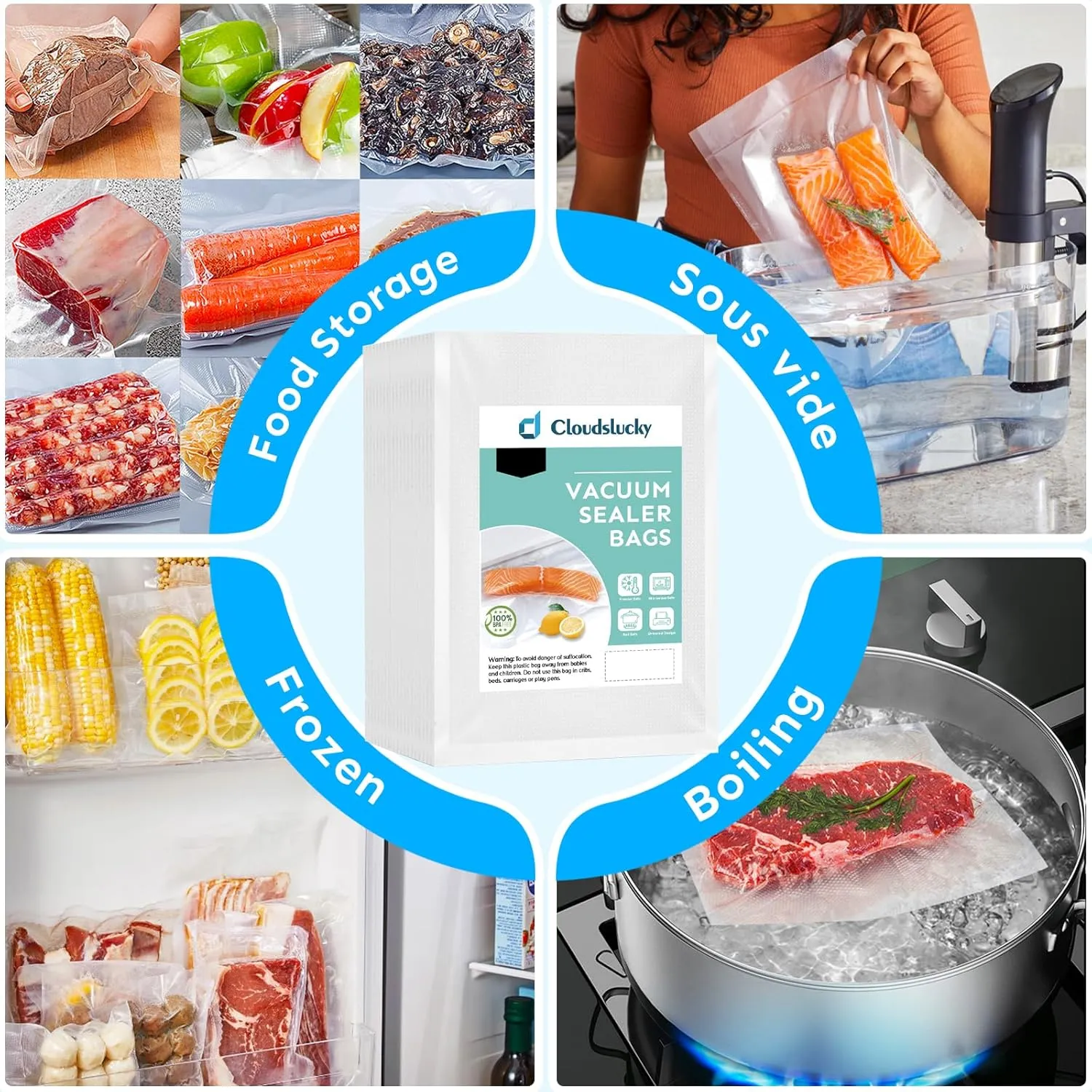 Vacuum Sealer Bags for Food Quart 8"x12" 200 Pcs Seal a Meal Bag, Food Saver Bags Sous Vide Bags Pre-cut Thick BPA-Free Textured Heavy Duty Vacuum Seal, Meat Cheese Dry Goods