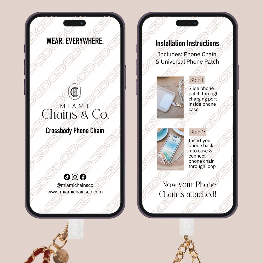 Vanilla Beige & Gold Crossbody Phone Chain