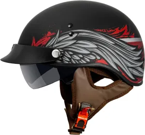 VCAN Cruiser Half Face Motorcycle Helmet with Drop-Down Sun Visor, Removable Peak and Quick Release Buckle
