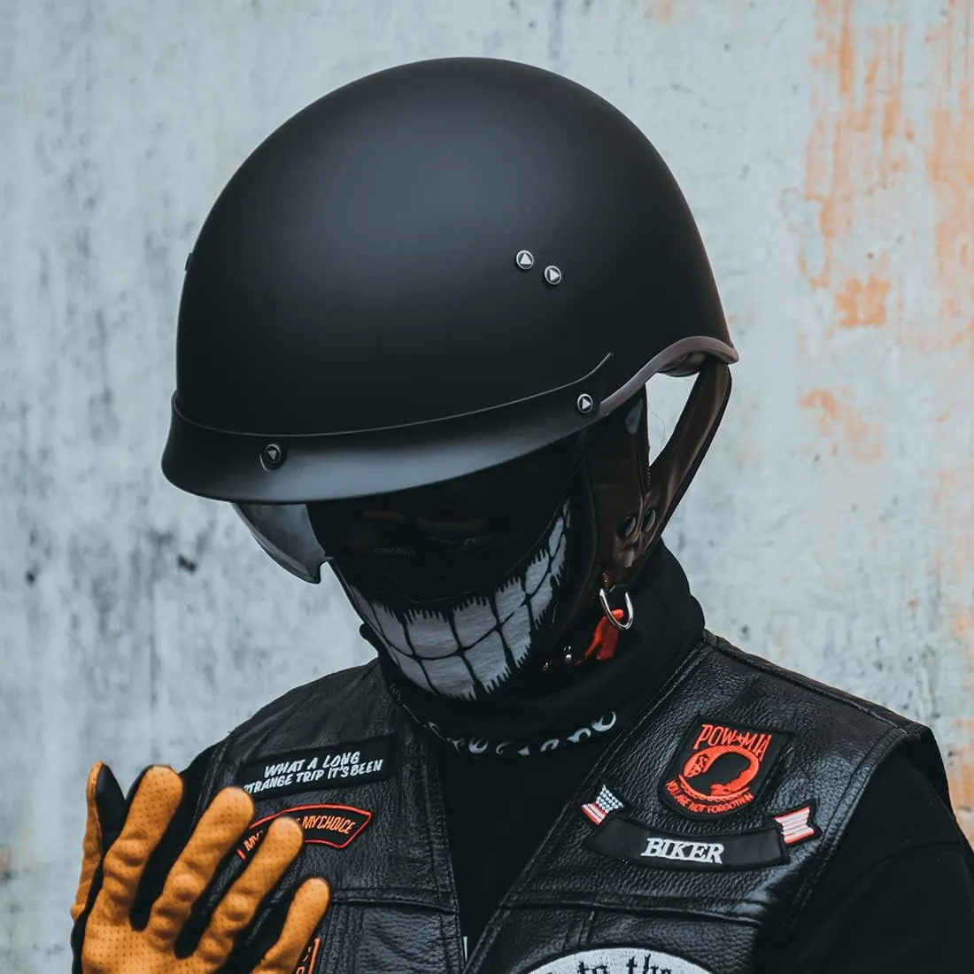 VCOROS Motorcycle Half Face Helmet F-07 with Sun Visor Quick Release Buckle DOT Approved Adult Helmets for Cruiser Chopper Moped Scooter ATV (Matte Black,M