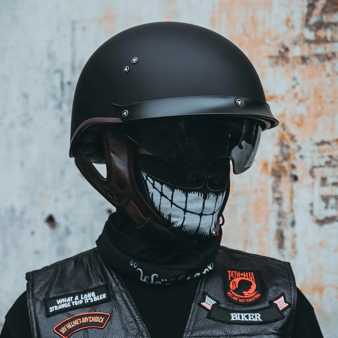 VCOROS Motorcycle Half Face Helmet F-07 with Sun Visor Quick Release Buckle DOT Approved Adult Helmets for Cruiser Chopper Moped Scooter ATV (Matte Black,M