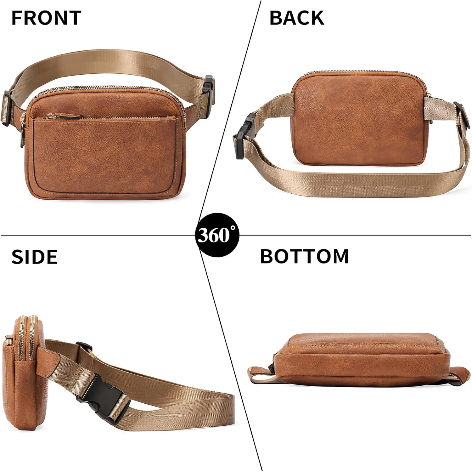 Vegan Leather Belt Bag for Women Fanny Pack Crossbody with Adjustable Strap Fashion Waist Packs by Amxnx…