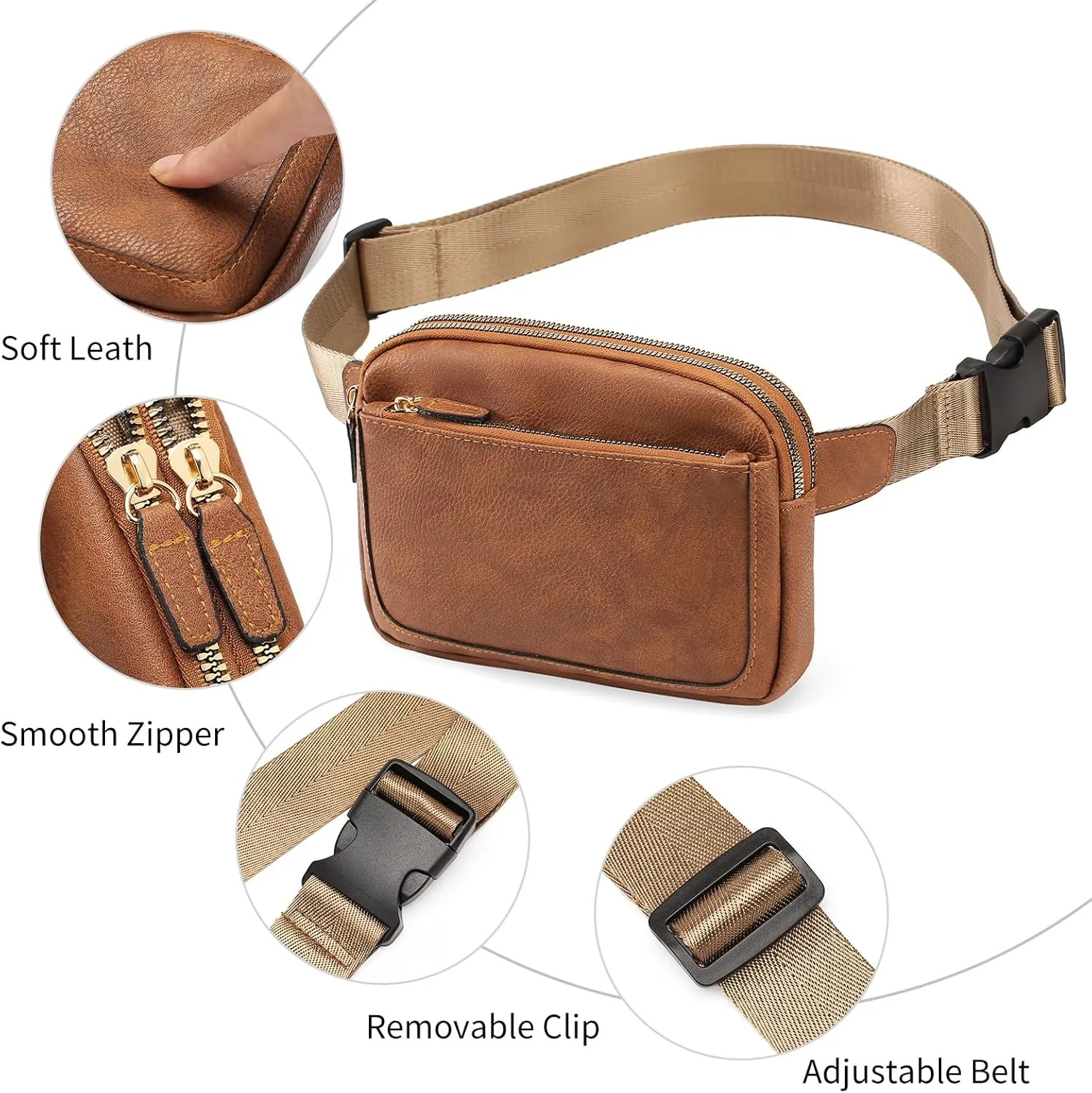 Vegan Leather Belt Bag for Women Fanny Pack Crossbody with Adjustable Strap Fashion Waist Packs by Amxnx…