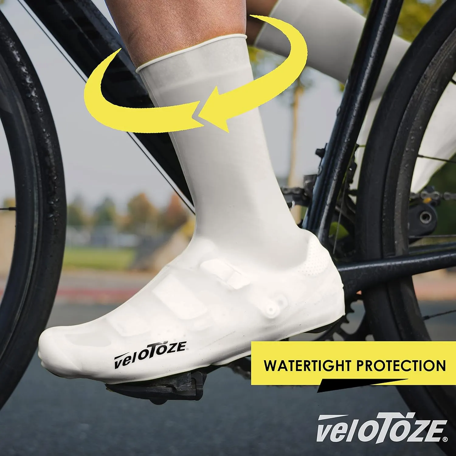 veloToze Tall Silicone Shoe Cover with Snaps - Covers Road Cycling Shoes - Waterproof, Windproof Reusable Boot-Style Overshoes for Bike Rides in Winter, Rain, Cold Weather Biking - for Men and Women