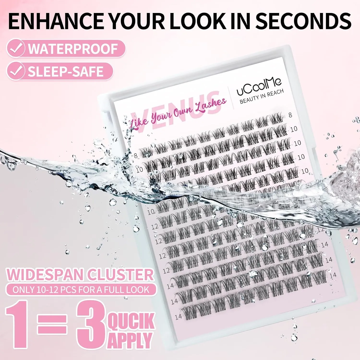 Venus Lash Clusters Kit Short 8-14mm 120PCS D Curl Natural Cluster Lashes Kit Wispy Eyelash Clusters Kit DIY Eyelash Extension kit with Lash Bond and Seal,Remover and Tweezers Thin Invisible Lash Band