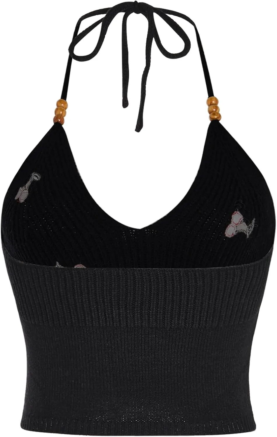 Verdusa Women's Crop Halter Tops Y2k Goth Clothes Crochet Cami Sleeveless Tie Backless Boho Knit Top Camisole
