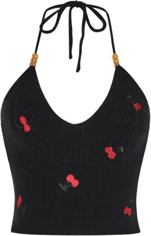 Verdusa Women's Crop Halter Tops Y2k Goth Clothes Crochet Cami Sleeveless Tie Backless Boho Knit Top Camisole