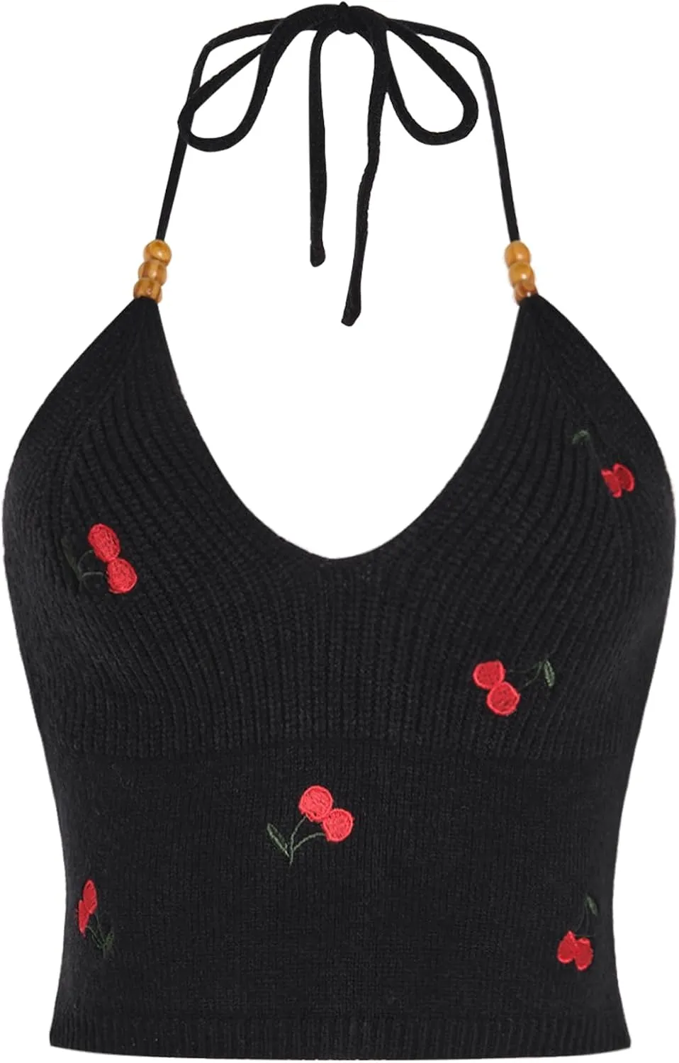 Verdusa Women's Crop Halter Tops Y2k Goth Clothes Crochet Cami Sleeveless Tie Backless Boho Knit Top Camisole