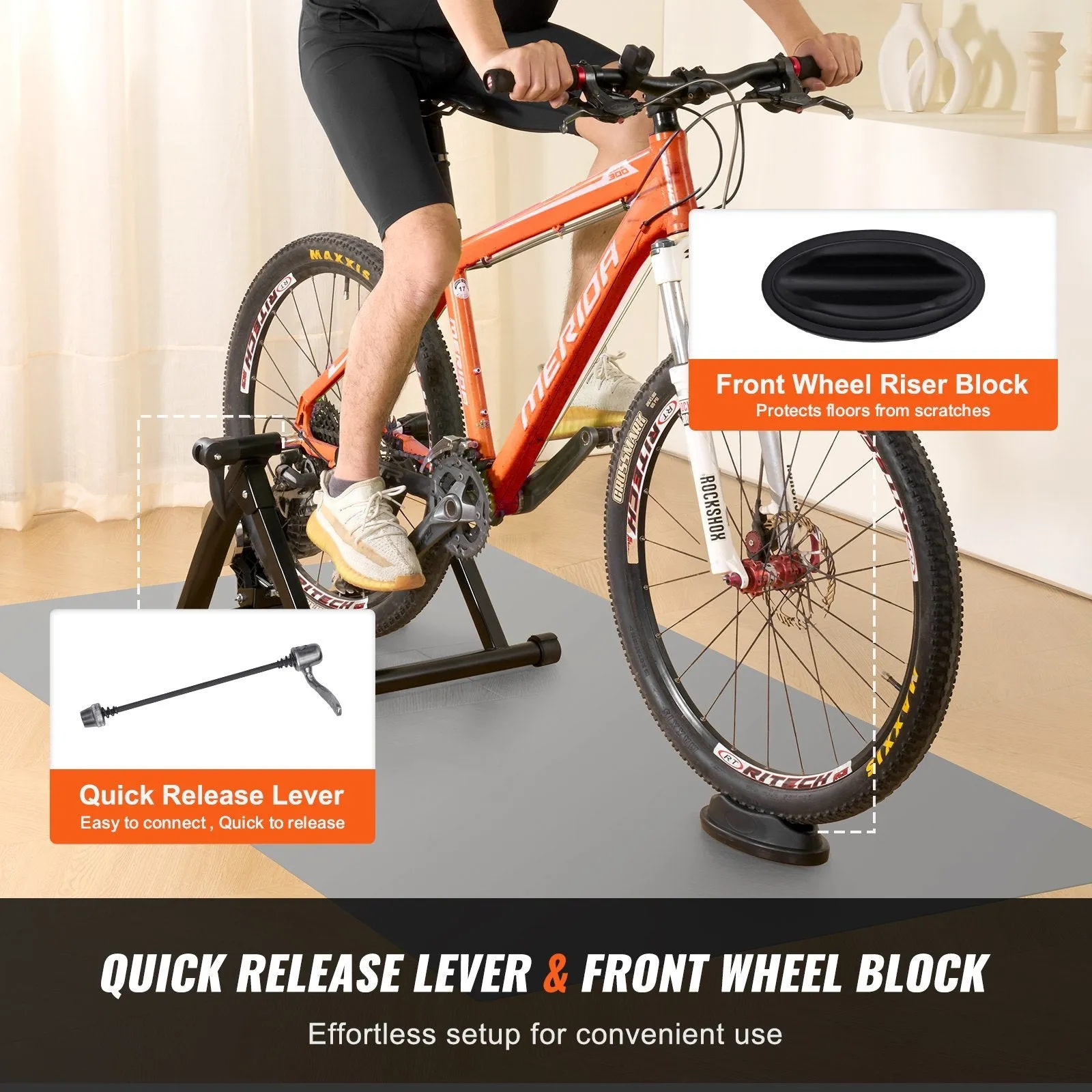 VEVOR Bike Trainer Stand with Quick Lever & Front Wheel Rise