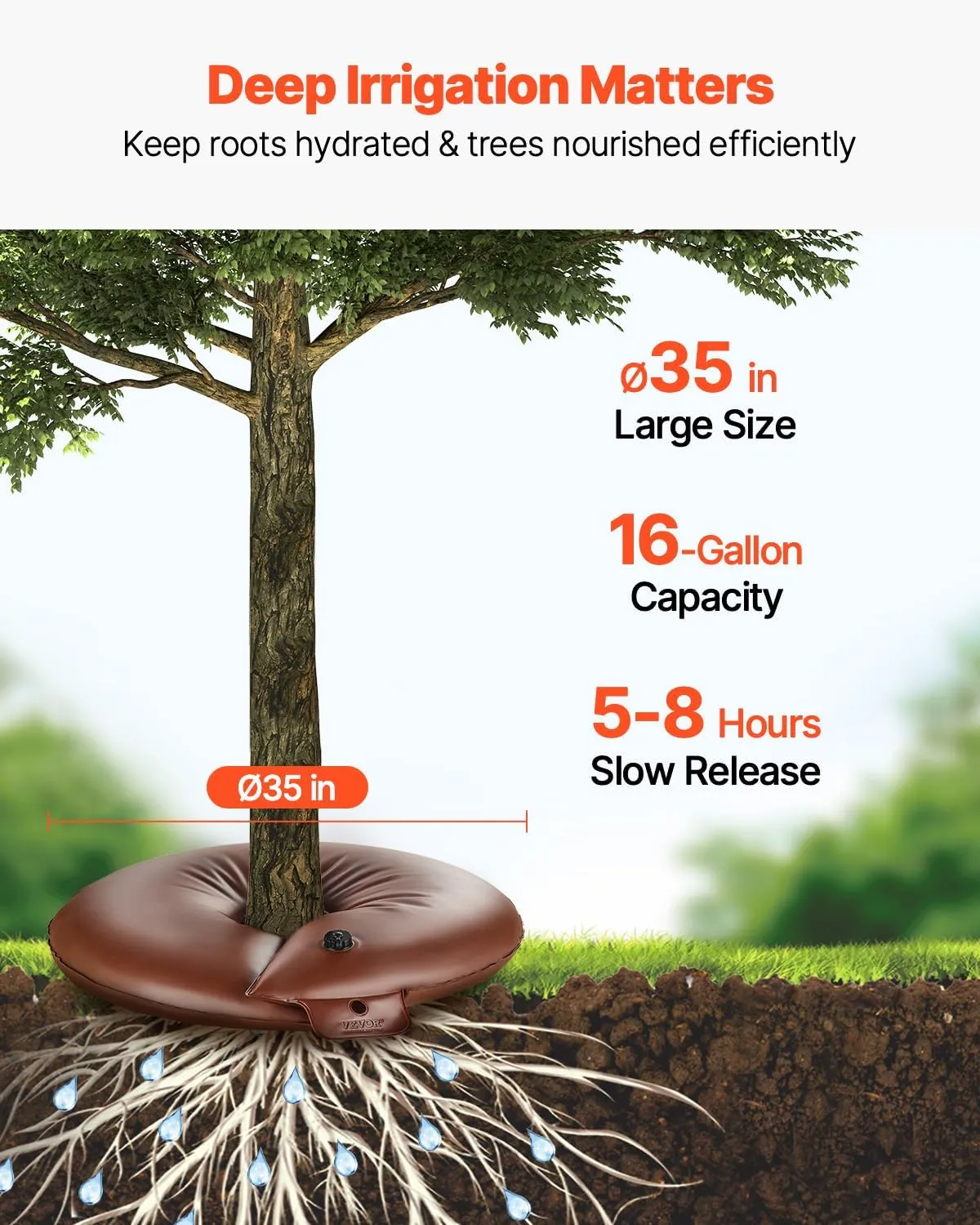 VEVOR Tree Watering Bags Slow Release, 4 Pack 16 Gallons Tree Watering Ring, Reusable Refillable Tree Irrigation Ring Water Bags, Heavy Duty Watering System for Shrub Tree Root Drip Irrigation