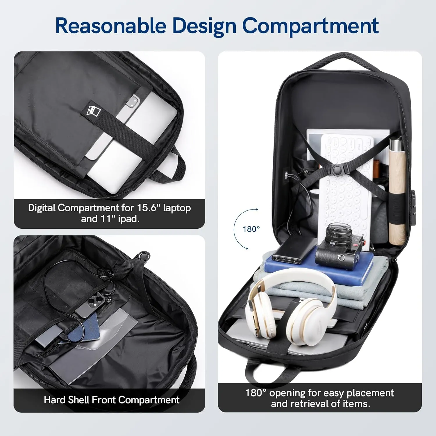 VGOAL Travel Laptop Backpack, Laptop Bookbag College Backpack Durable Water Proof with USB Charging Port for Men Women (KT8010W)
