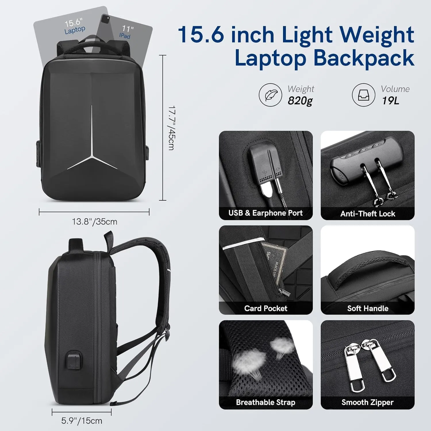 VGOAL Travel Laptop Backpack, Laptop Bookbag College Backpack Durable Water Proof with USB Charging Port for Men Women (KT8010W)