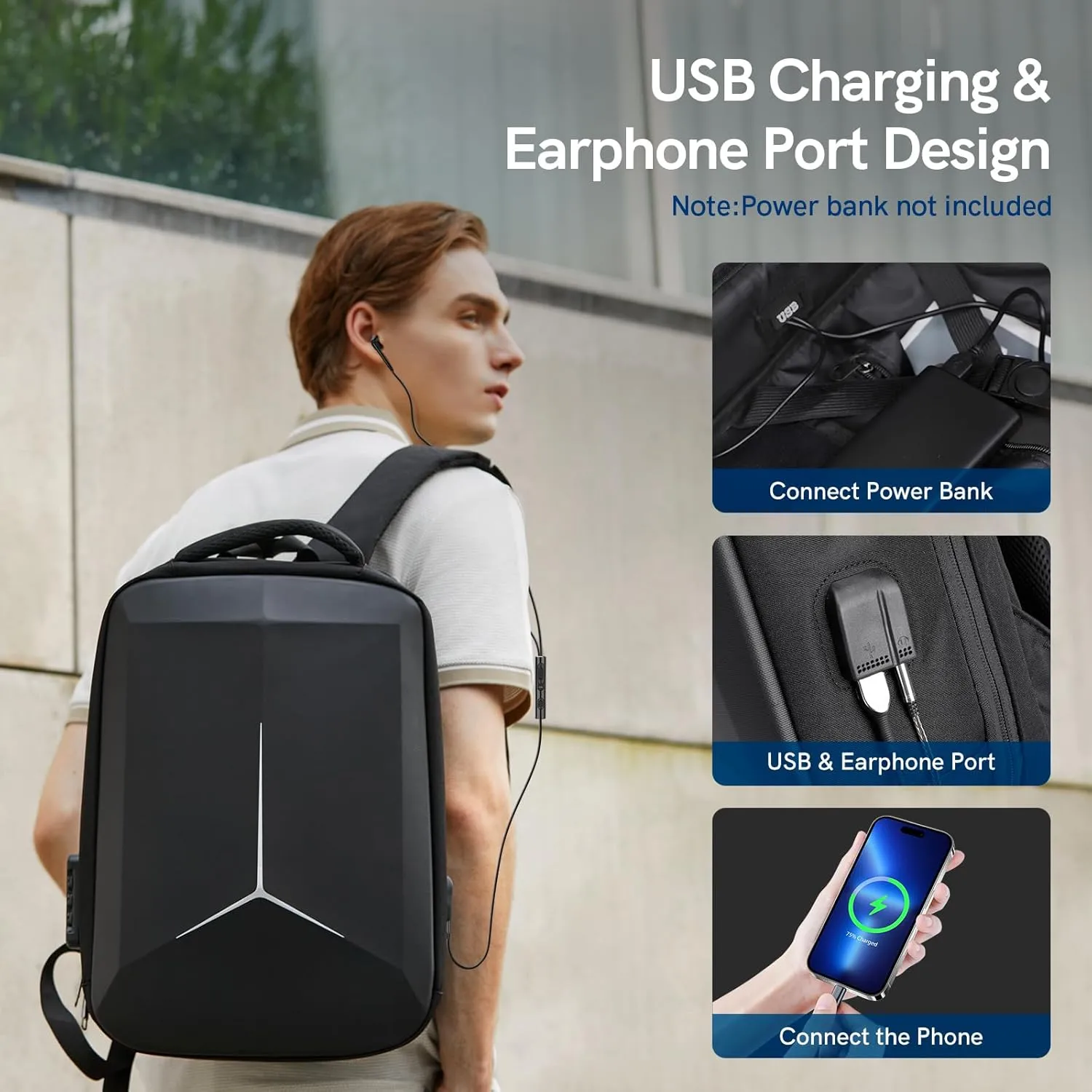 VGOAL Travel Laptop Backpack, Laptop Bookbag College Backpack Durable Water Proof with USB Charging Port for Men Women (KT8010W)