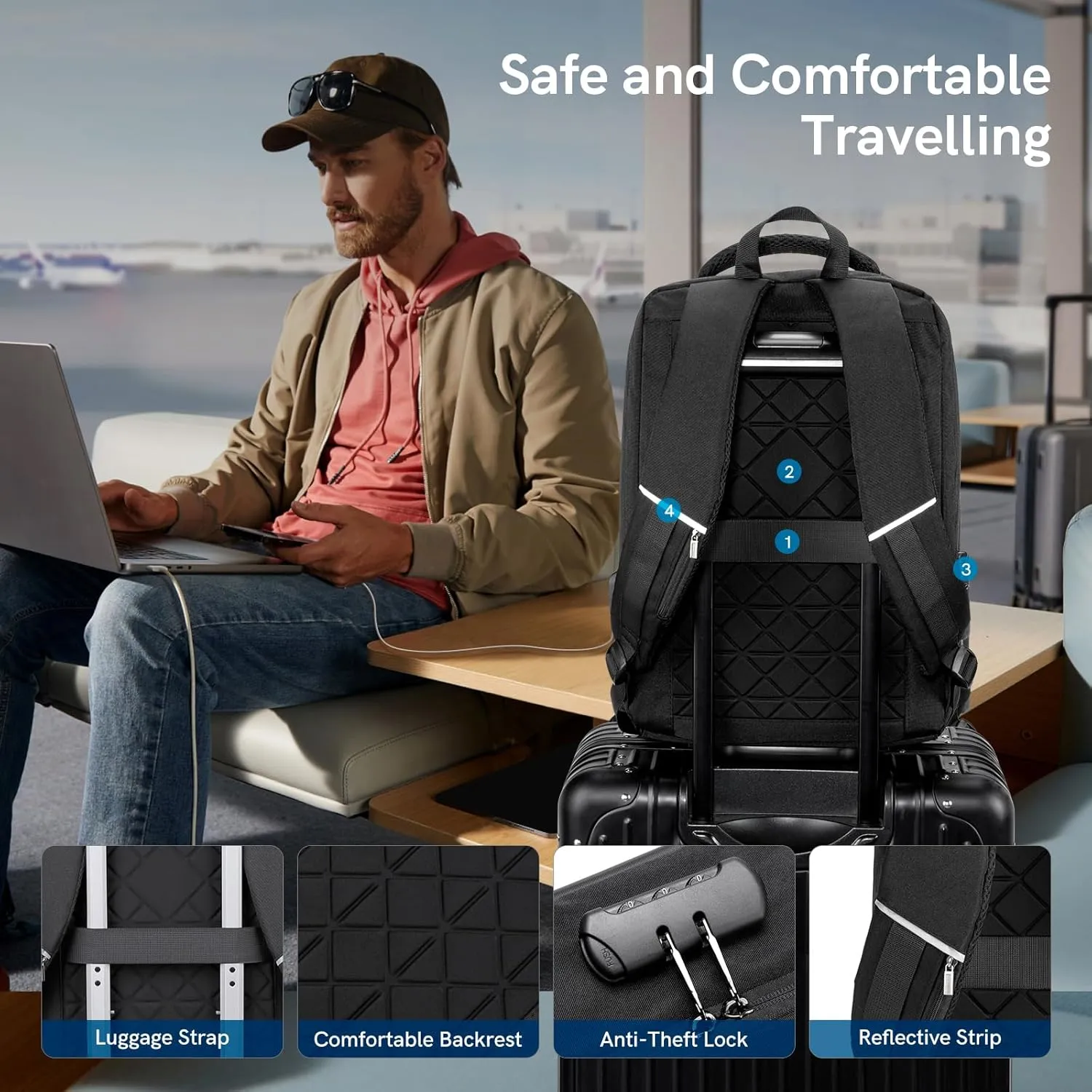 VGOAL Travel Laptop Backpack, Laptop Bookbag College Backpack Durable Water Proof with USB Charging Port for Men Women (KT8010W)