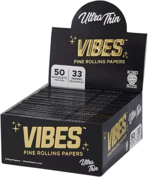 Vibes Rolling Papers King Size Slim - Ultra Thin, 50 Count Display Box 33 Sheets Per Pack Natural Hemp Paper and Arabic Gum, Chlorine Free Technology (Ultra Thin, King Size)