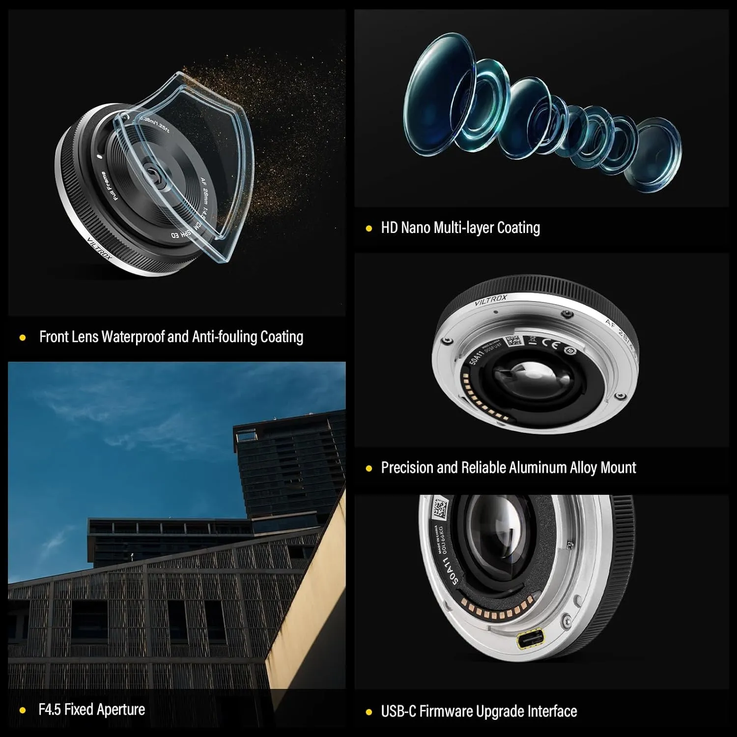 VILTROX 28mm F4.5 E-Mount Ultra-Thin Pancake Lens Auto Focus 28 mm f/4.5 FE Chips-Size Full Frame Wide Angle Lens for Sony a7 a7R a7S a7C a7RII a7SII a7SIII a7III a7RIII a7IV a7RIV a9 a9II