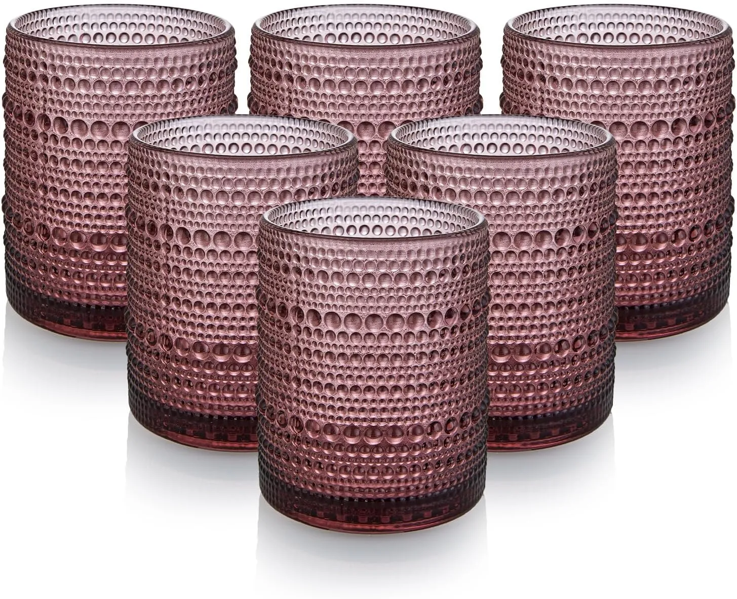 Vintage Glassware Drinking Glasse Set of 6,12 oz Hobnail Glass Cups, Cocktail Glass Set, Embossed Purple Water Tumbler,for Beer, Whiskey,Juice and Various Mixed Drinks