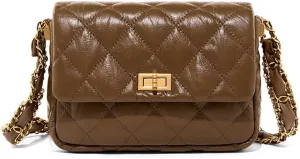 Vintage Quilted Fold Over Crossbody Bag Chain Strap Fashion Buckle Shoulder Purse Belt Bag for Women