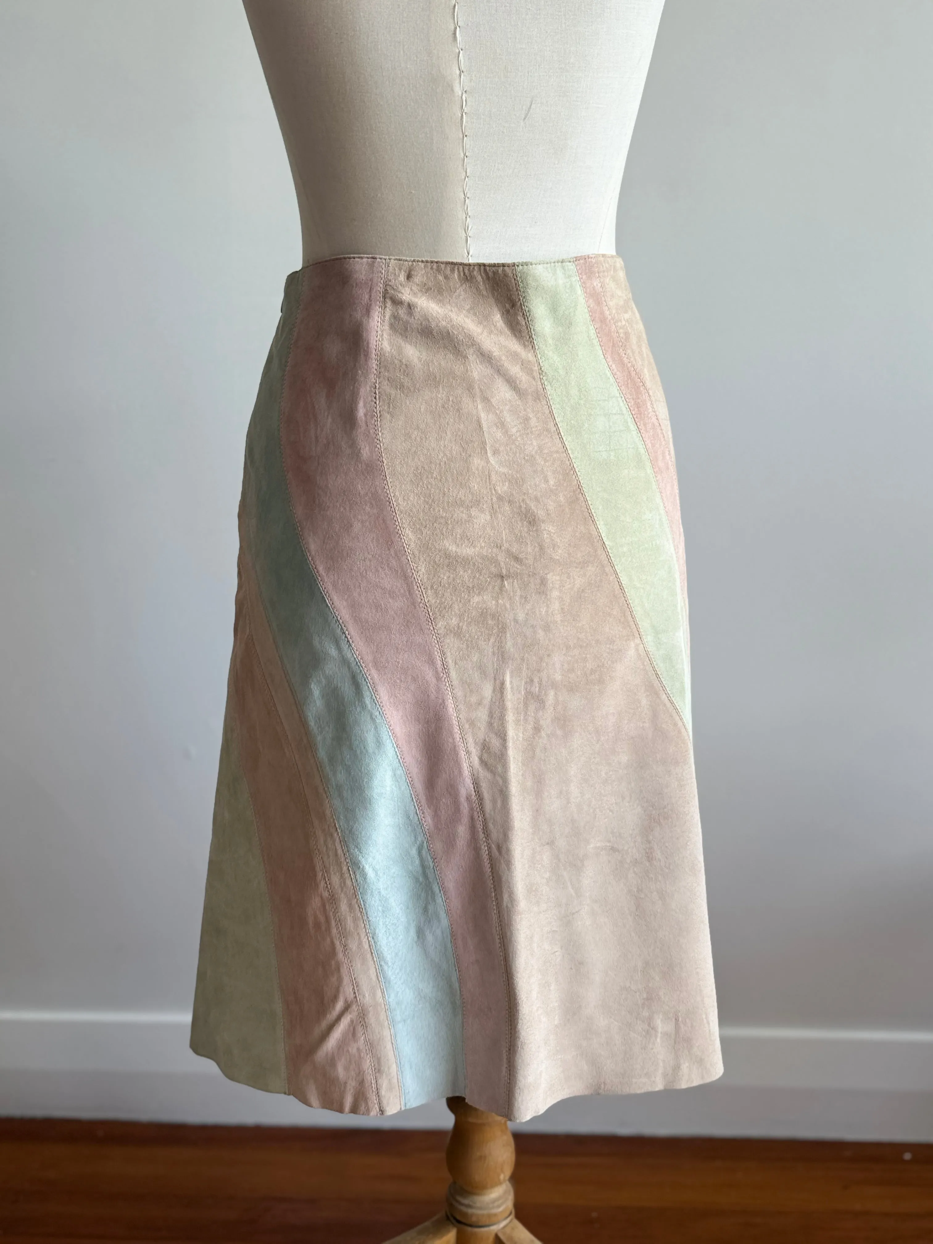 Vintage Suede Skirt - Rainbow Pastel