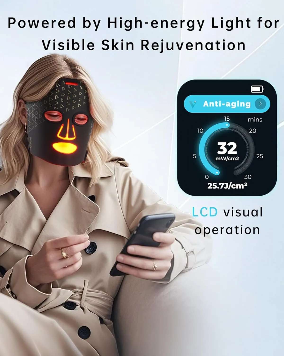VYM Infrared Light Therapy Mask: High Power for Glowing Skin Ultra-Thin, Rechargeable Luxury Gift- Black