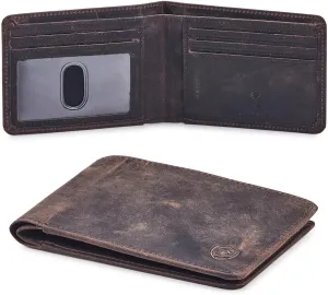 Wallet for Men Bifold Real Leather RFID Blocking Front Pocket Ultra Slim & Thin Stylish Minimalist with ID Window in Gift Box (Crazy Horse, Coffee)