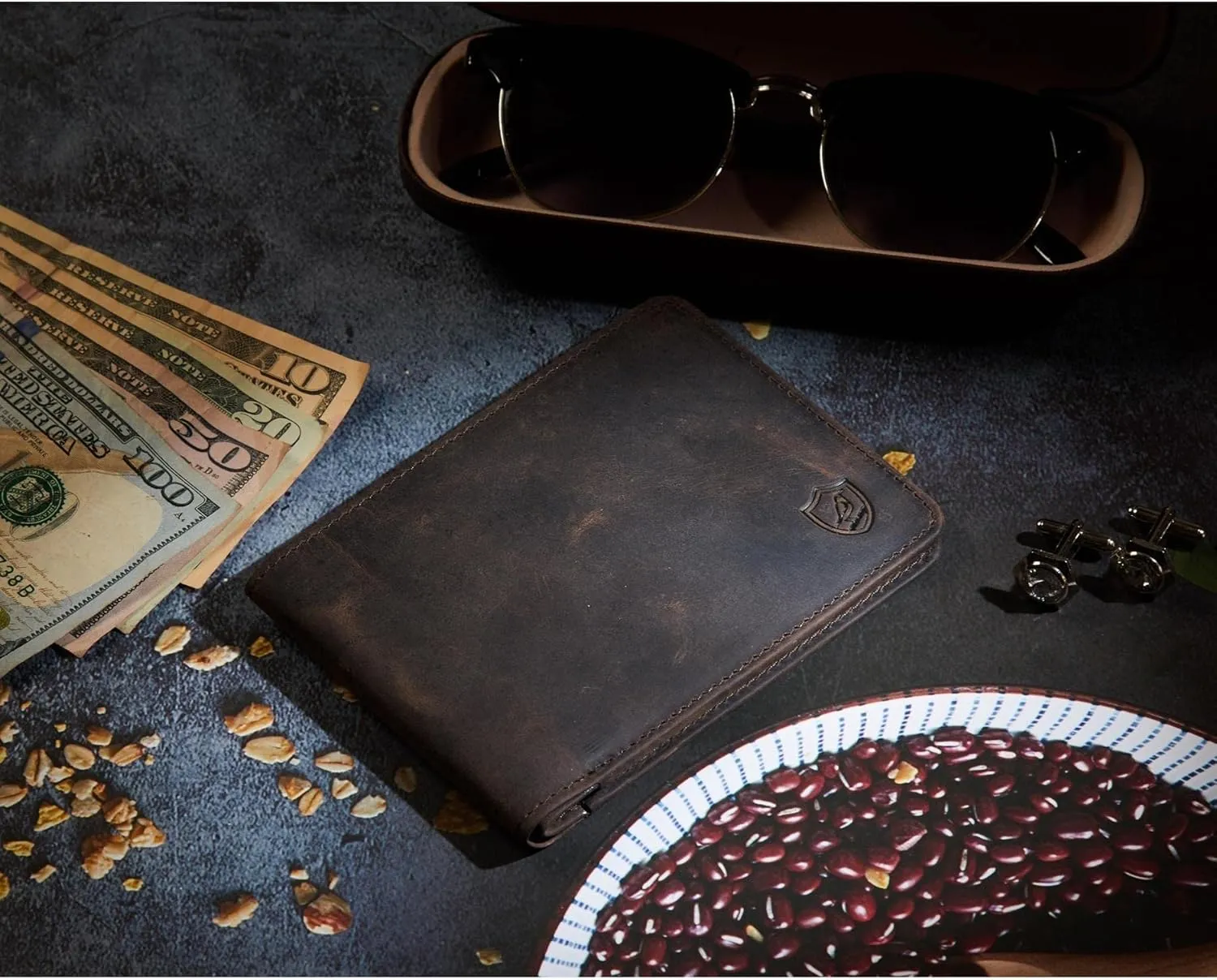 Wallet for Men Bifold Real Leather RFID Blocking Front Pocket Ultra Slim & Thin Stylish Minimalist with ID Window in Gift Box (Crazy Horse, Coffee)