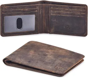 Wallet for Men Bifold Real Leather RFID Blocking Front Pocket Ultra Slim & Thin Stylish Minimalist with ID Window in Gift Box (Crazy Horse, Moss)
