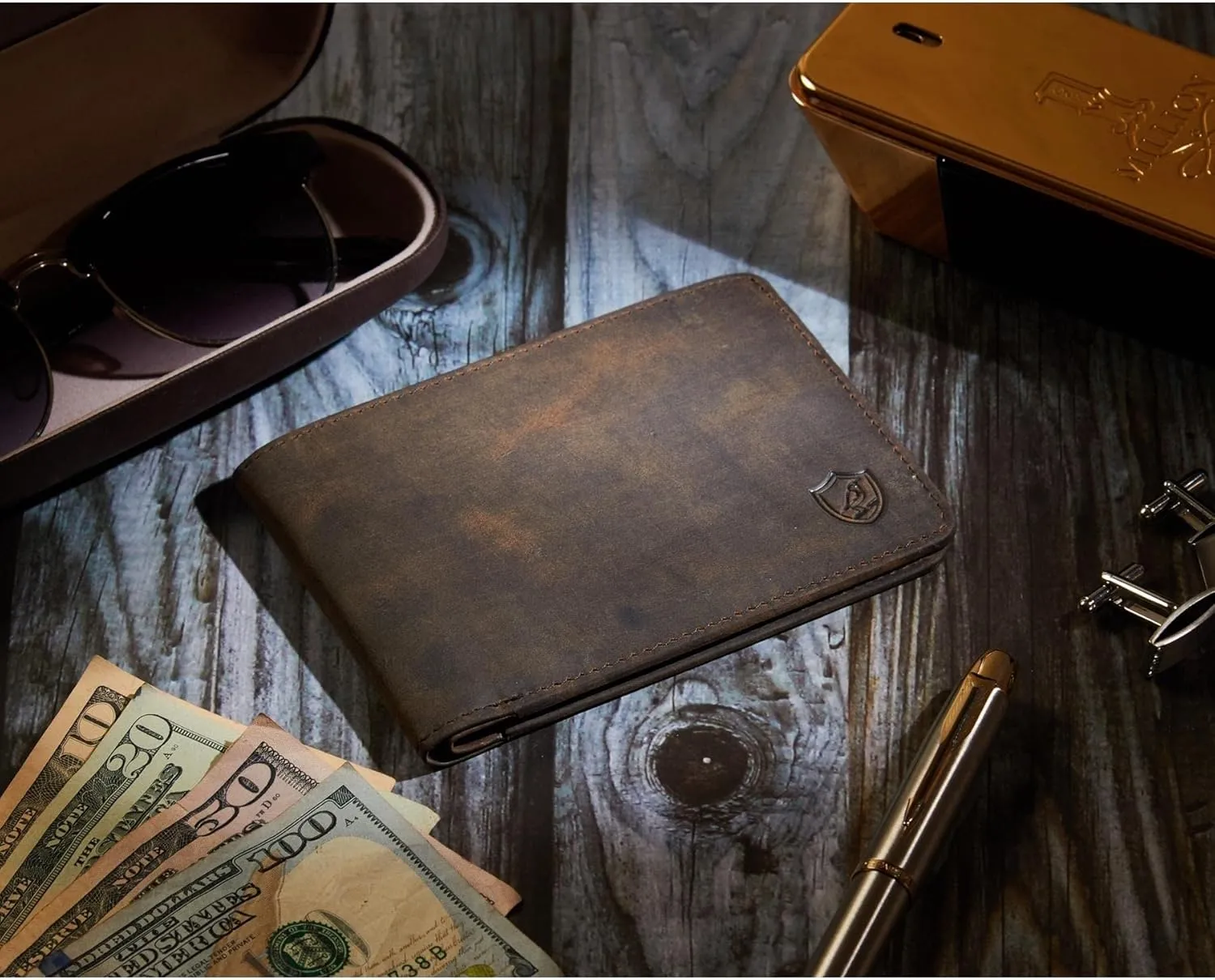 Wallet for Men Bifold Real Leather RFID Blocking Front Pocket Ultra Slim & Thin Stylish Minimalist with ID Window in Gift Box (Crazy Horse, Moss)