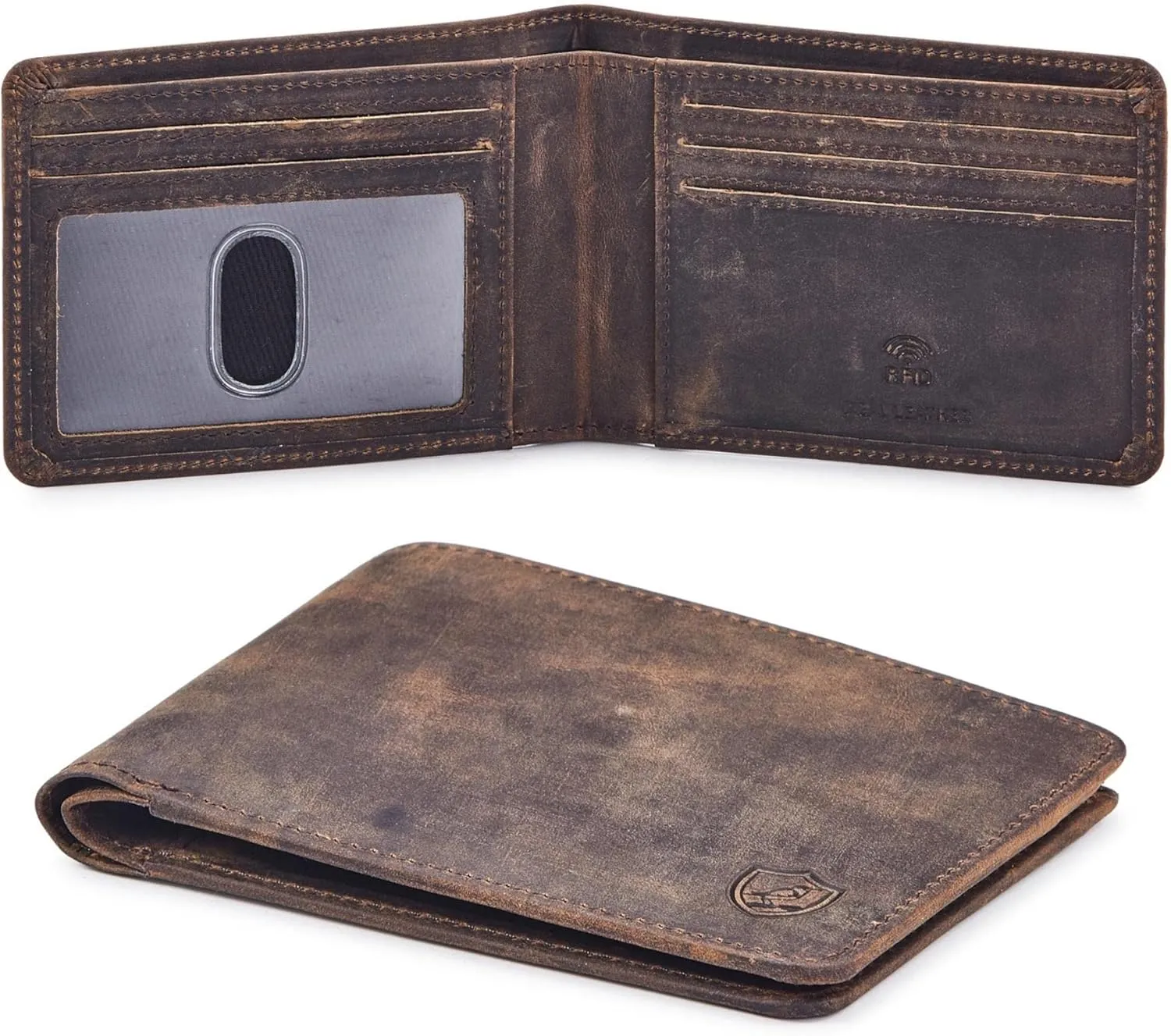 Wallet for Men Bifold Real Leather RFID Blocking Front Pocket Ultra Slim & Thin Stylish Minimalist with ID Window in Gift Box (Crazy Horse, Moss)