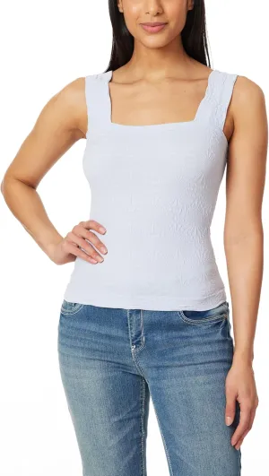 WallFlower Women's Misty Square Neck Wide Strap Floral Texture Tank Top
