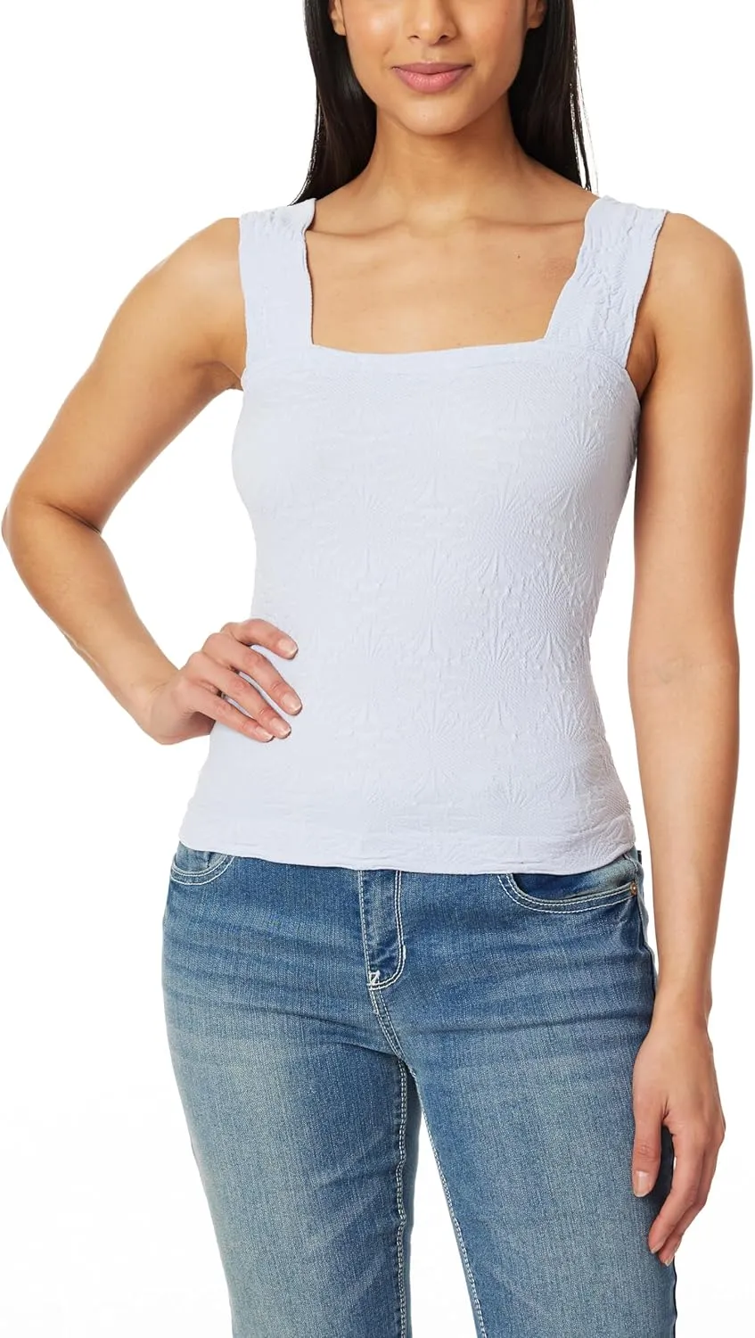 WallFlower Women's Misty Square Neck Wide Strap Floral Texture Tank Top