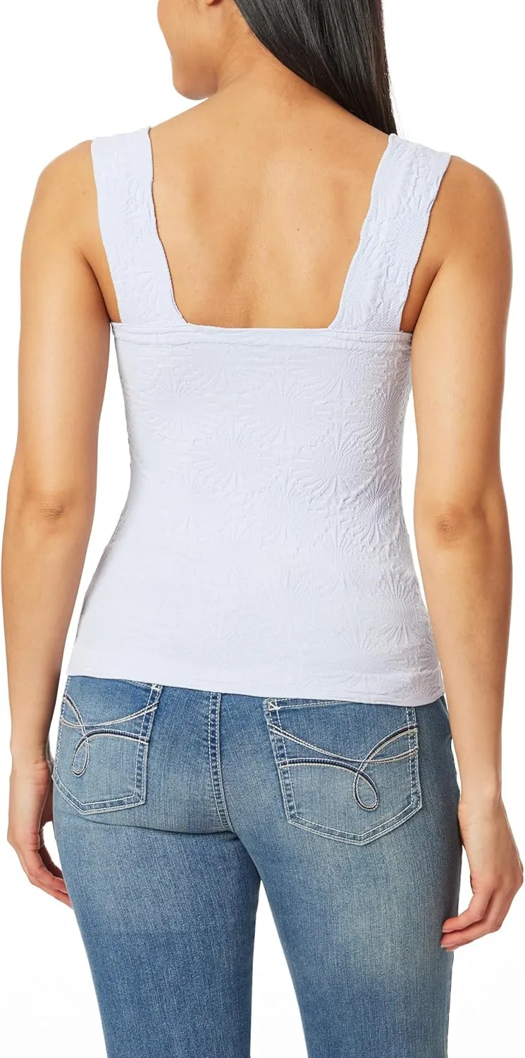 WallFlower Women's Misty Square Neck Wide Strap Floral Texture Tank Top