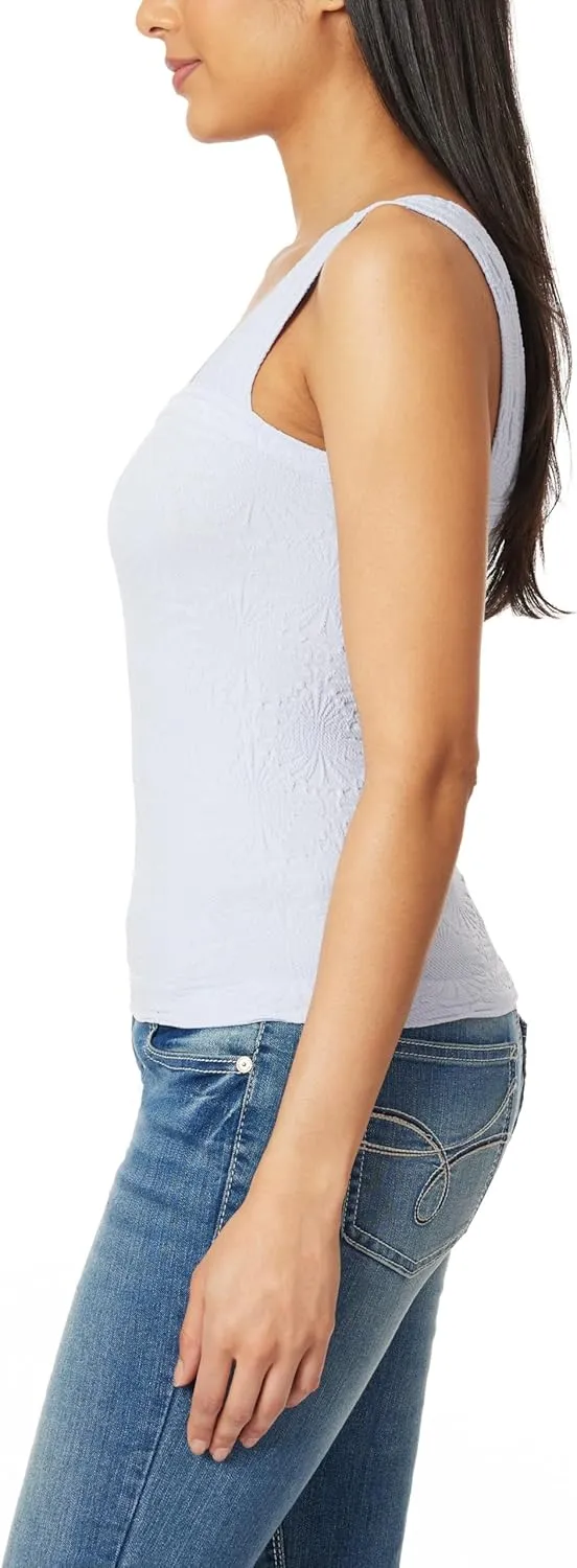 WallFlower Women's Misty Square Neck Wide Strap Floral Texture Tank Top