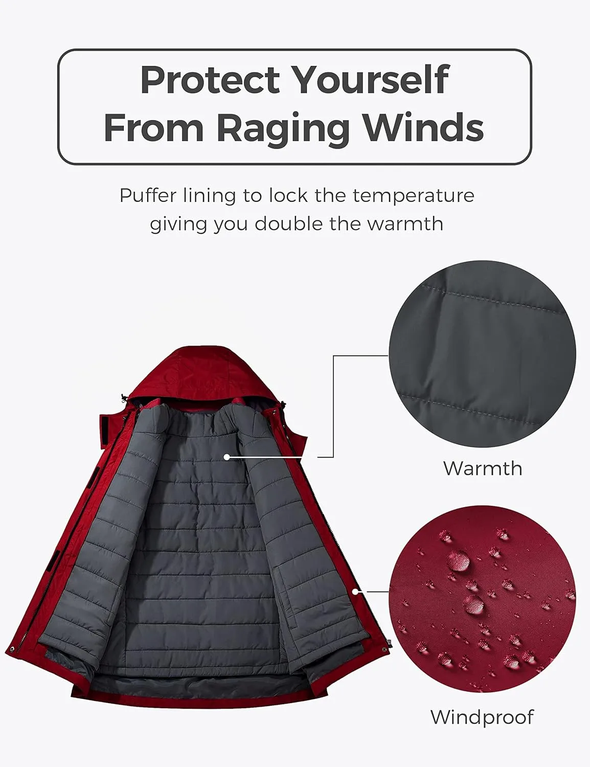 wantdo Women's 3 in 1 Waterproof Ski Jacket Mountain Snowboarding Jacket Winter Snow Coat