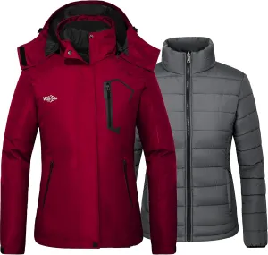 wantdo Women's 3 in 1 Waterproof Ski Jacket Mountain Snowboarding Jacket Winter Snow Coat