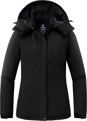 Wantdo Women's Mountain Waterproof Ski Jacket Hooded Winter Snow Coat Insulated Parka Fleece Rain Jacket