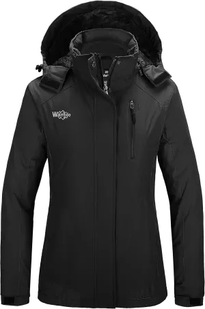 Wantdo Women's Waterproof Ski Jacket Warm Winter Coats Windproof Fleece Rain Jackets Outdoor Outwear