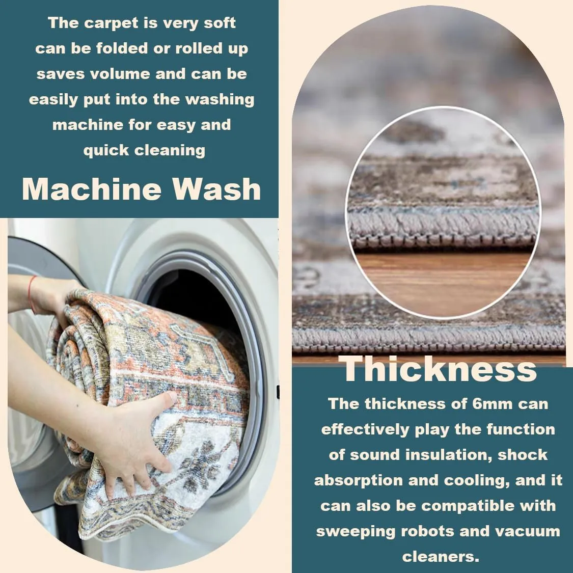Washable Area Rug 9'x12' Boho Chic Medallion Distressed Design Non-Shedding Easy Care Ideal for High Traffic Areas in Living Room Bedroom Office Coffee Table Large Carpet