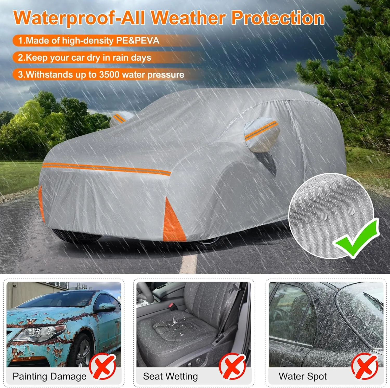 Waterproof Car Cover for 1995-2025 Honda CRV CR-V, Custom-fit All Weather Sun Rain UV Dust Snow Protection Windproof Outdoor Indoor CRV Car Cover with Door Zipper and Cotton Lining-Gray