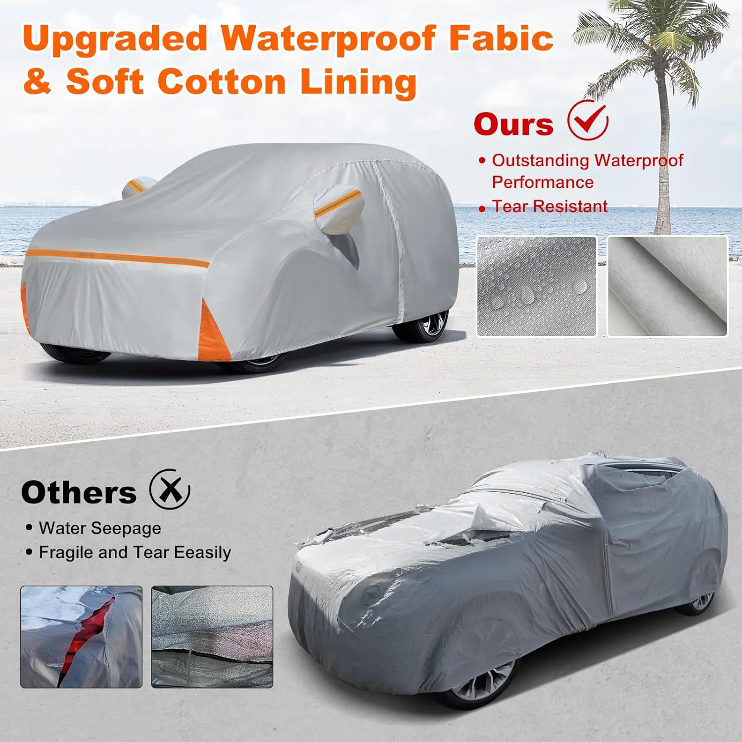 Waterproof Car Cover for 1995-2025 Honda CRV CR-V, Custom-fit All Weather Sun Rain UV Dust Snow Protection Windproof Outdoor Indoor CRV Car Cover with Door Zipper and Cotton Lining-Gray
