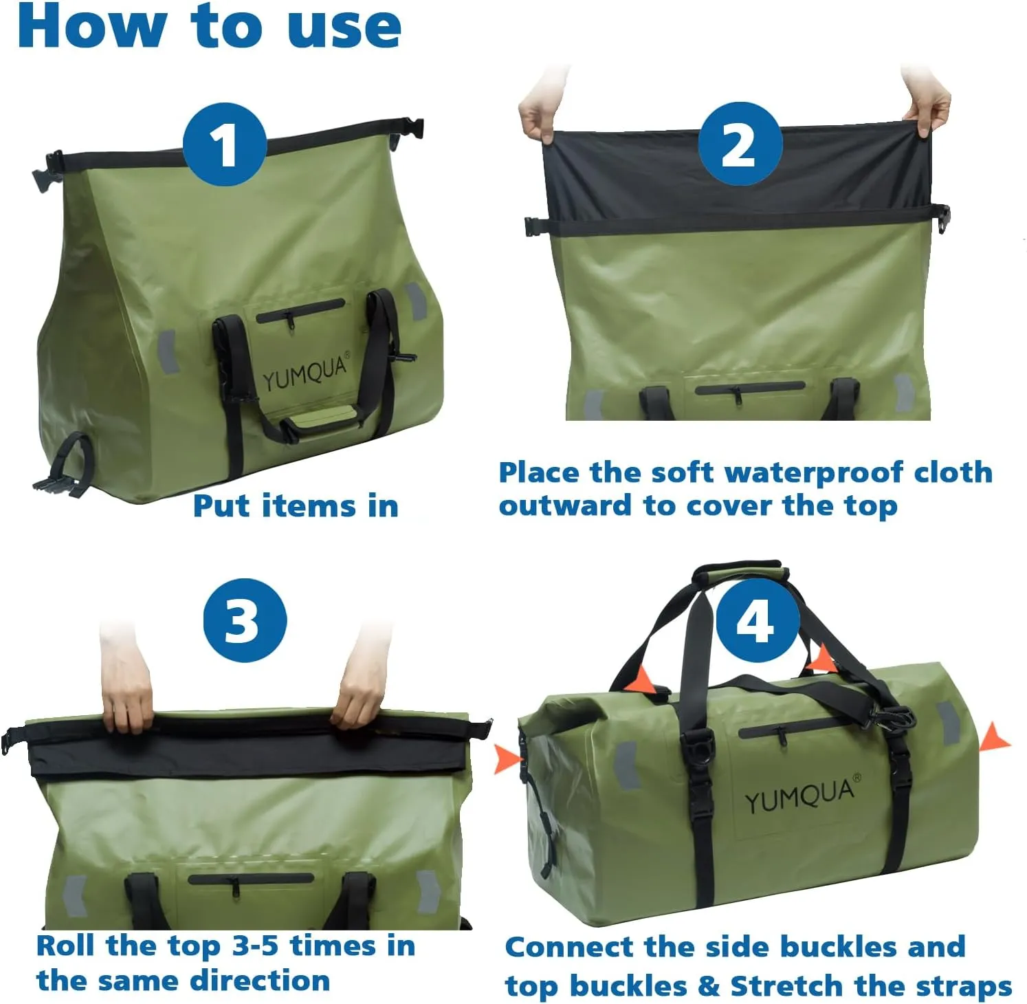 Waterproof Duffel Bag Keeps Gear Dry, Heavy Duty Roll Top Dry Duffle Bag Perfect for Motorcycle Traveling Camping Hiking Fishing Skating Boating Kayaking, 55L Army Green