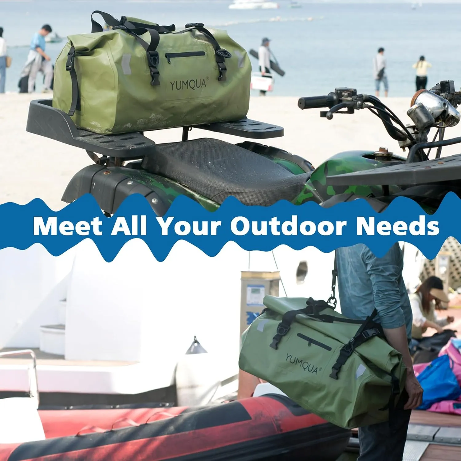 Waterproof Duffel Bag Keeps Gear Dry, Heavy Duty Roll Top Dry Duffle Bag Perfect for Motorcycle Traveling Camping Hiking Fishing Skating Boating Kayaking, 55L Army Green