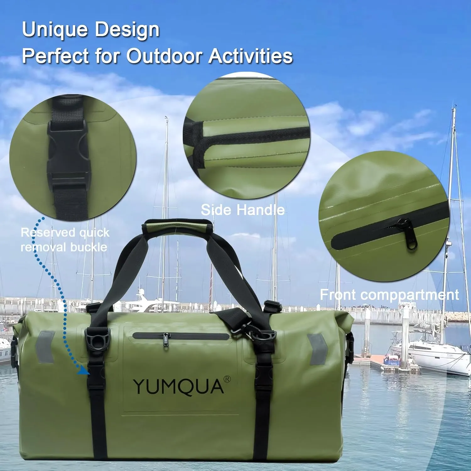 Waterproof Duffel Bag Keeps Gear Dry, Heavy Duty Roll Top Dry Duffle Bag Perfect for Motorcycle Traveling Camping Hiking Fishing Skating Boating Kayaking, 55L Army Green